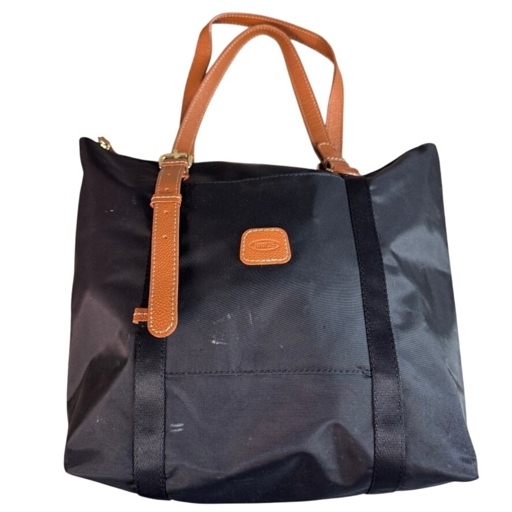 Bric's Milano X-Bag Black Nylon Tote Leather Trim Shoulder Bag Travel Shopper